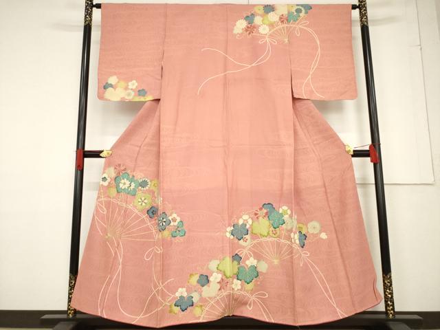 平和屋着物●セミアンティーク　訪問着　駒刺繍　扇面花文　金彩　正絹　逸品　AABF1788ck｜平和屋 27,690円