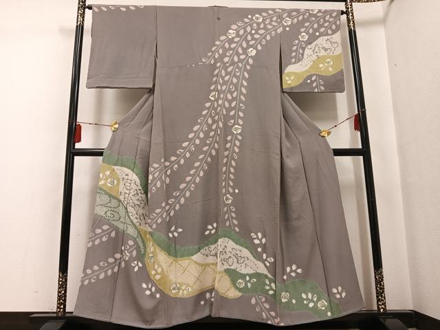 長閑やかさ屋お召しもの●短い訪問着 絞り 辻が花 正絹 珠玉 AABF9589ph