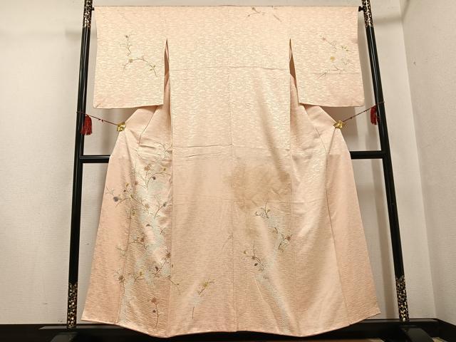 長閑やかさ屋お召しもの●短い訪問着 絞り 枝花文 金彩 正絹 珠玉 AABF9594ph