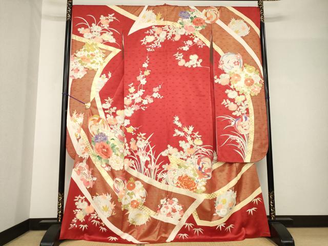 長閑やかさ屋御召しもの●打ち立てる460年・千總 振袖 駒刺しゅう 鳳凰花丸文 金彩 正絹 珠玉 AABH4604ck