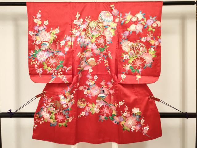 平和屋着物[]七五三　女の子　３歳　祝着　三つ身　駒刺繍　鴛鴦鞠花文　金彩　逸品　DABC5005ma｜平和屋