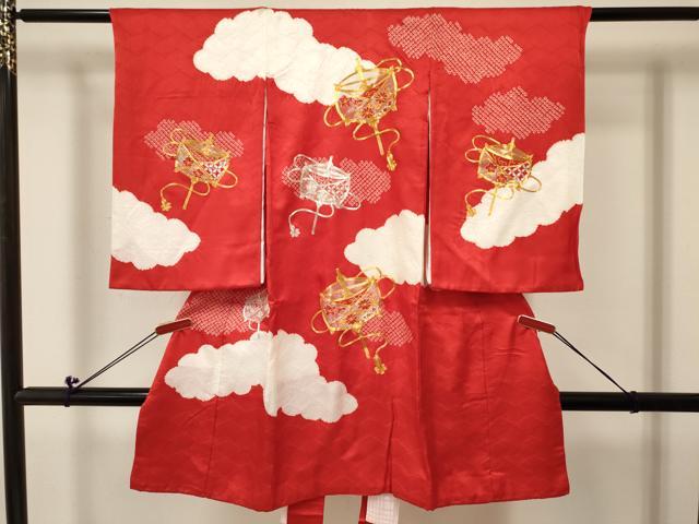 長閑やかさ屋御召しもの[]お宮参り うしろ帯 祝着 産着 初着 のしめ 駒刺しゅう 絞り 糸車花文 珠玉 DABC5018ma