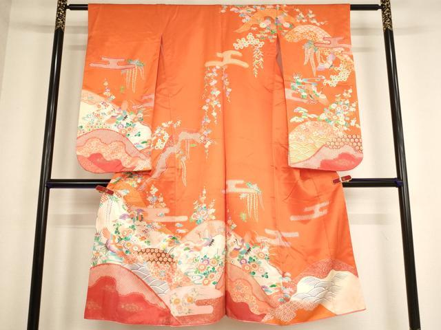 平和屋着物[]七五三　女の子　７歳　祝着　四つ身　飛鶴花文　金彩　AABE2086ja｜平和屋