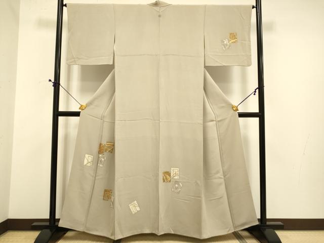 長閑やかさ屋御召しもの●短い訪問着 駒刺しゅう 色紙吉祥文 金彩 正絹 珠玉 DABE9608du