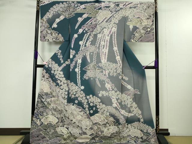 長閑やかさ屋御召しもの●飛び切り 短い訪問着 辻が花 雪輪 西洋紙 暈し染め ロング丈 珠玉 新品 DZAB4949kh6