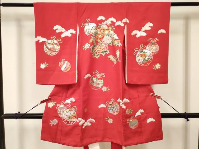 長閑やかさ屋御召しもの[]お宮参り うしろ帯 祝着 産着 初着 のしめ 舞蝶鞠花文 現ナマ彩 珠玉 DAAY3410ma