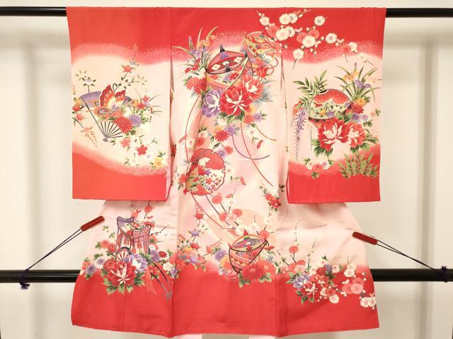 平和屋着物[]お宮参り　女の子　祝着　産着　初着　のしめ　糸車　雪輪几帳御所車花文　暈し染め　金銀彩　逸品　DAAY3417ma｜平和屋