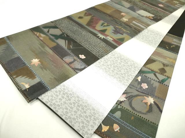 長閑やかさ屋御召しもの●中国三大刺しゅう スワトウ刺しゅう 汕頭刺繍 両面 六通柄袋帯 横段吹き寄せ花文 現ナマ彩 さが美取りまわし 正絹 珠玉 DABB1840鉄