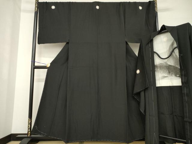 長閑やかさ屋御召しもの●成人男性 黒紋付・羽織書き割り 正絹 珠玉 AABG5879ck