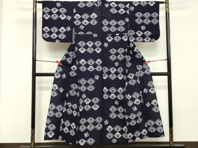 平和屋着物∴夏物 浴衣 注染 藍 抽象文様 美空ひばり 綿 逸品 DABD2618cd