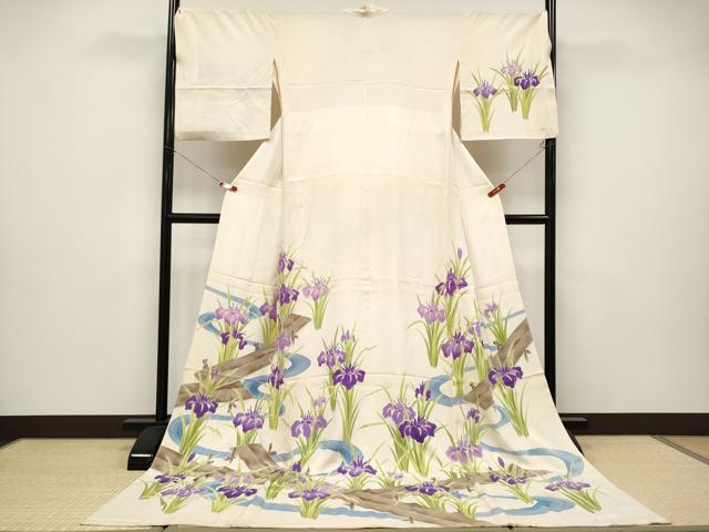 長閑やかさ屋中央局＊滅多に無い 夏物 短い訪問着 お引きずり・お引き摺り 絽 おどり子 女芸者 八ツ橋 薄卵色地 八掛付き添い人 珠玉 CYAA4709s6
