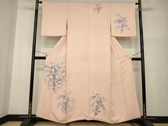 長閑やかさ屋御召しもの●短い訪問着 友禅 被子植物文 正絹 珠玉 AABI0812ck