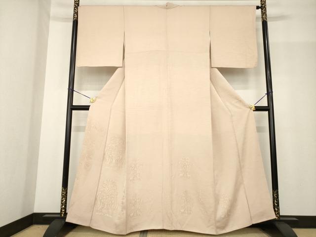 長閑やかさ屋お召しもの●短い訪問着 向こうっ面鳥花文 地紋起こし 金彩 正絹 珠玉 AABG0804ck