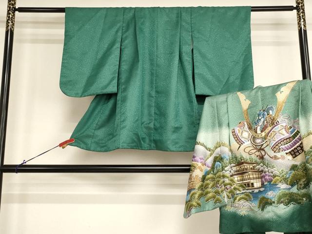 平和屋着物[]七五三　男の子　5歳　祝着・羽織セット　兜　金閣寺　暈し染め　金彩　金通し地　AABH2940ja｜平和屋