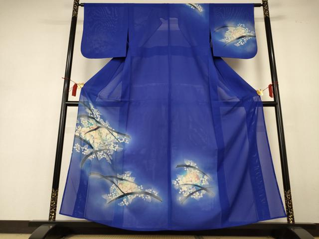 長閑やかさ屋御召しもの＊夏物 短い訪問着 絽 顕花植物文 暈し染め 正絹 珠玉 AABH9433jd