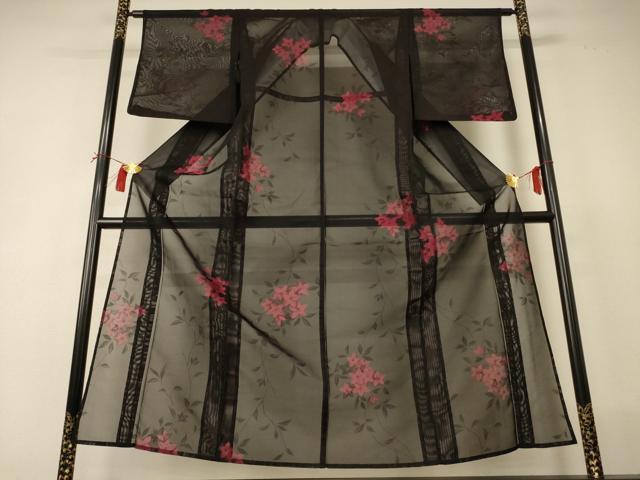 長閑やかさ屋御召しもの＊夏物 小紋 紗 被子植物文 正絹 珠玉 AABI0682jd