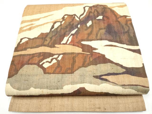 長閑やかさ屋御召しもの●膜鳴楽器柄袋帯 生紬 遠山文 正絹 珠玉 CABI8923hy