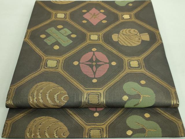 平和屋野田店■極上　洛風林　工芸帯地　六通柄　本袋帯　紬地　魚　逸品　BAAA3070zb4 平和屋本店□極上 洛風林 工芸帯地 六通柄袋帯 洋花文 逸品