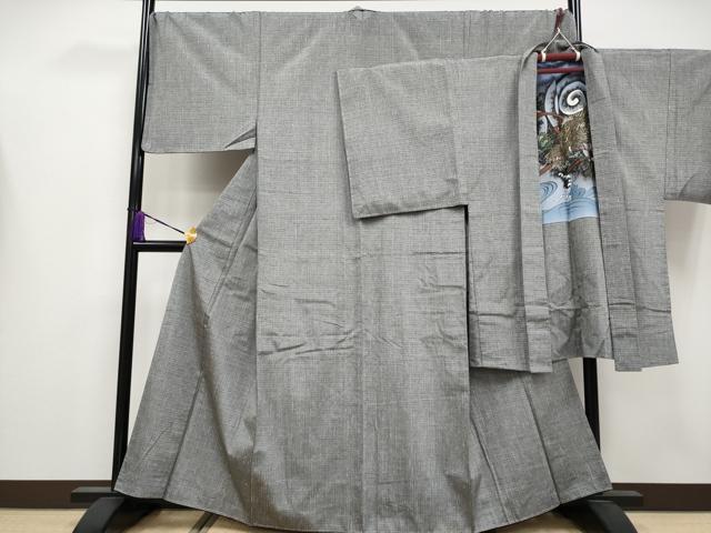 平和屋本店●極上 男性 紬 アンサンブル キングサイズ 薄墨色地 逸品 未使用 CYAA4195s6|平和屋