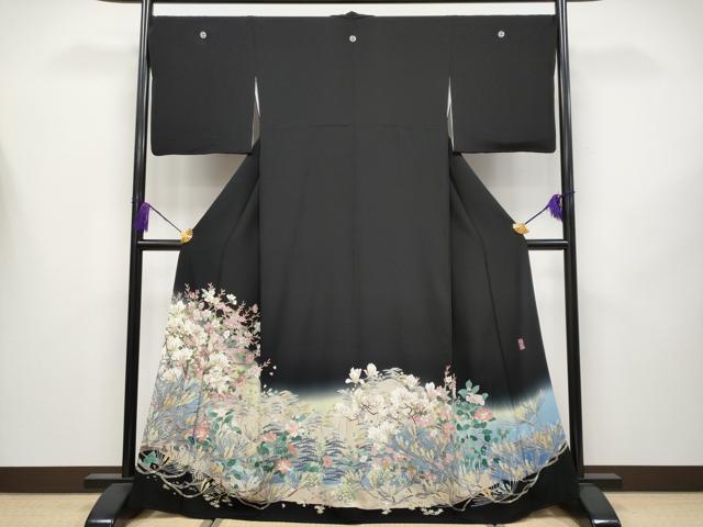 長閑やかさ屋中央局●飛び切り 本加賀友禅絵描き 宮野勇造 黒留袖 枝花文 暈し染め 珠玉 CYAA4202s6