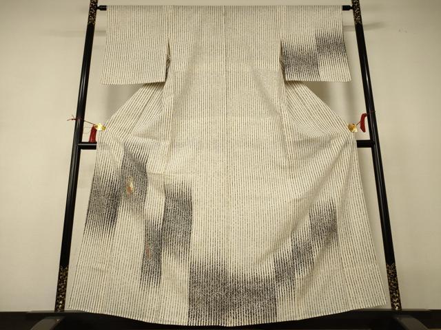 長閑やかさ屋御召しもの＊夏物 短い訪問着 絽 変わり縞 鶴 金彩 三越取りまわし 正絹 珠玉 AABI0694jd