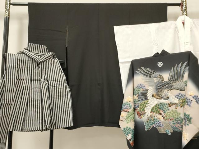 長閑やかさ屋お召しもの[]七五三 お坊っちゃん 祝着・肌付き(単衣)・羽織・行灯袴仕掛ける 鷹 鷲 松文 暈し染め 金彩 珠玉 DABE7022ma