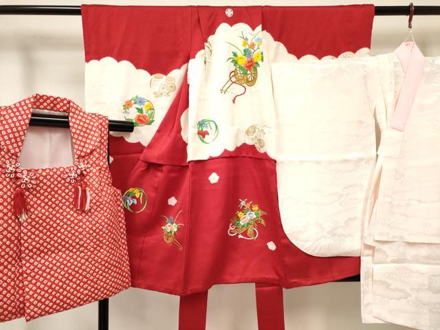 長閑やかさ屋お召しもの[]七五三 御姉さん ３歳 祝着 参身 長襦袢(袷・半衿刺しゅう)・厚地の外套仕掛ける 刺しゅう 絞り 割れ易い文 金彩 珠玉 DABE7023ma