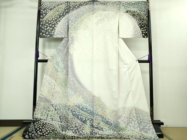 長閑やかさ屋中央局●より良い 中国三大刺しゅう 相良刺しゅう 短い訪問着 舞花文 暈し染め 銀通し地 ロング丈 珠玉 未当てはめる DZAB6760kh6