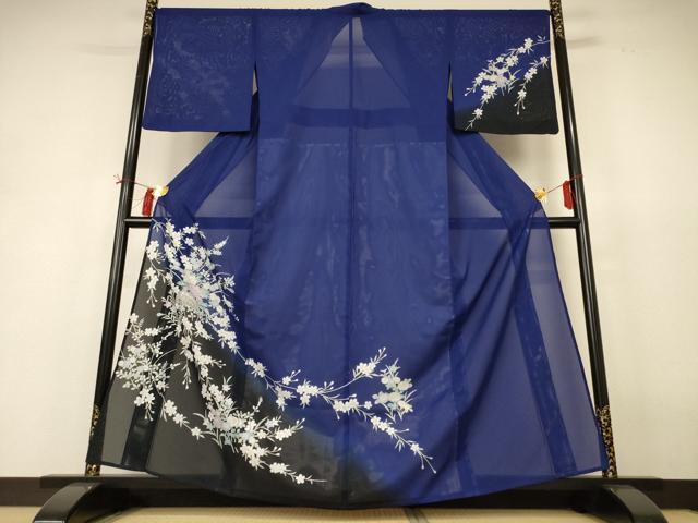 長閑やかさ屋御召しもの＊夏物 短い訪問着 絽 被子植物文 暈し染め 洗える御召しもの AABH9445jd