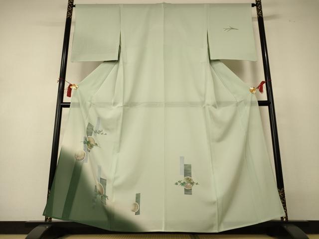 長閑やかさ屋御召しもの＊夏物 短い訪問着 絽 墨付き グレープ蔦の葉文 暈し染め 正絹 珠玉 AABI0696jd
