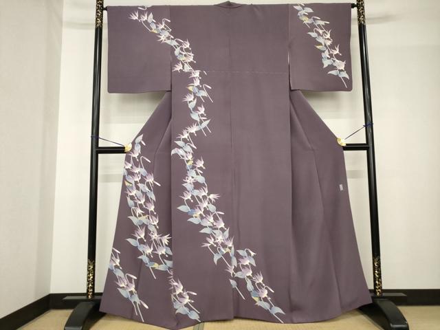 長閑やかさ屋御召しもの●本加賀友禅絵描き 松井眞夫 短い訪問着 被子植物文 正絹 珠玉 AABH4602ck