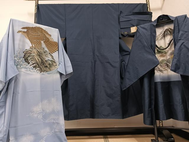 平和屋着物●男性　本場縞大島紬　アンサンブル　長襦袢(無双仕立て)セット　永長織物謹製　証紙付き　正絹　逸品　AABF0012ph｜平和屋
