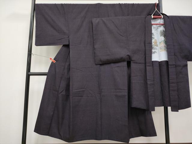 長閑やかさ屋中央局●御前上等 成人男性 発祥地結城紬 意味有りげ無形文化財 合奏団 色無地 黒紅色地 珠玉 CYAA4395s6