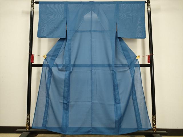 長閑やかさ屋御召しもの＊夏物 色無地 絽 縞紋紗 薄縹色 洗える御召しもの AABA5575sx