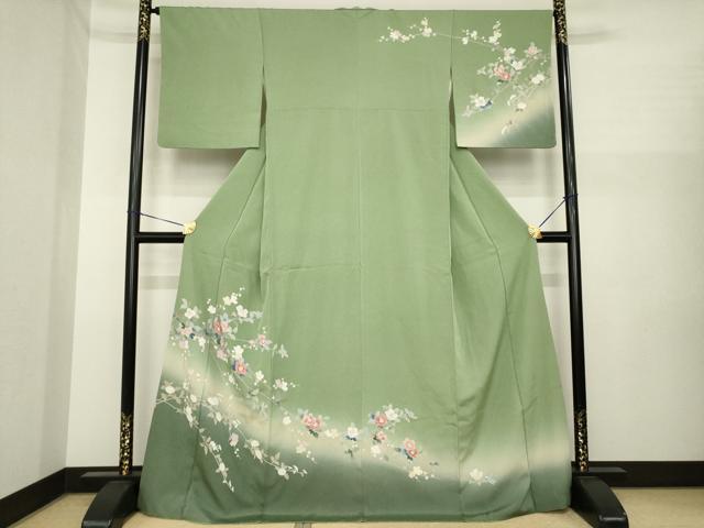長閑やかさ屋御召しもの●短い訪問着 友禅 枝花文 暈し染め 正絹 珠玉 AABI8185ck
