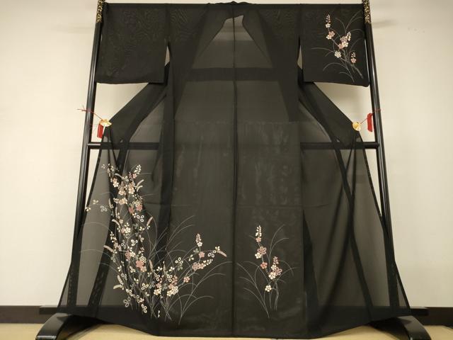 長閑やかさ屋御召しもの＊夏物 短い訪問着 絽 顕花植物文 銀彩 正絹 珠玉 AABI0657jd