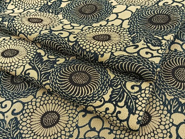平和屋着物●上質な小紋　藍　型染め　古代菊　鬼しぼ縮緬　正絹　逸品　BAAW5019hj｜平和屋