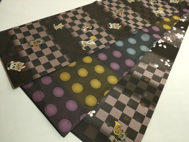 長閑やかさ屋お召しもの●御前上等 京都西陣・想屋謹製 両方向 両面 全通柄袋帯 唐織 快い音隊 猫 舞桜 市松 点点 反端付き添い人 珠玉 DZAB6651kh6
