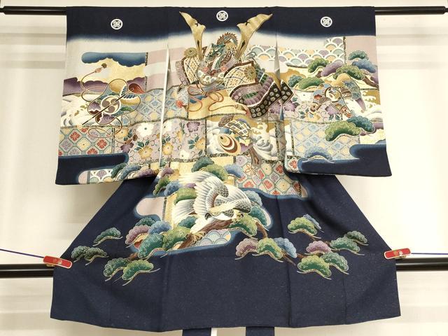 平和屋着物[]お宮参り　男の子　祝着　産着　初着　のしめ　兜　吉祥鷹文　暈し染め　金彩　金通し地　逸品　AABK8924ja｜平和屋