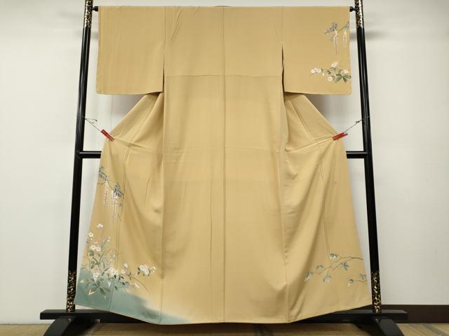 長閑やかさ屋御召しもの●短い訪問着 友禅 絵描き物 枝花文 暈し染め 正絹 珠玉 未当て嵌める CABE7157ut