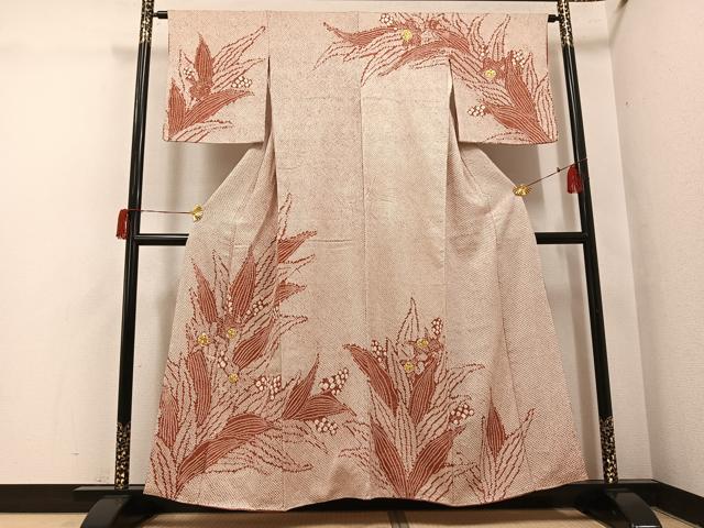 平和屋着物●訪問着　駒刺繍　絞り　草花文　正絹　逸品　AABH5397ph｜平和屋