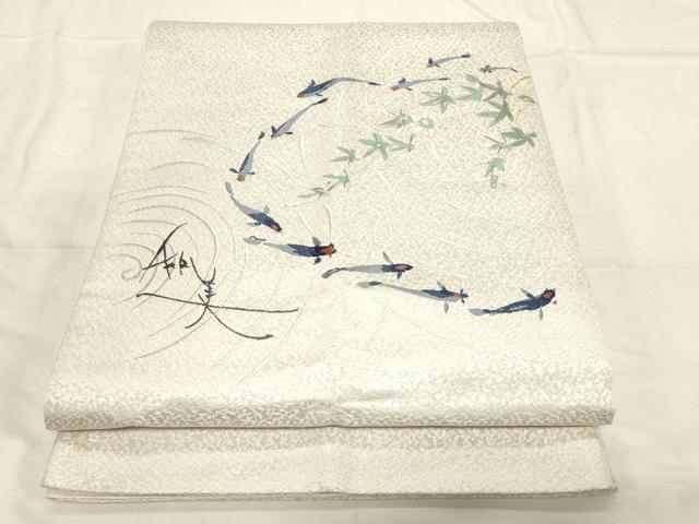長閑やかさ屋御召しもの●膜鳴楽器柄袋帯 唐織 絵描き物 金魚 現ナマ糸 正絹 珠玉 CABD4160dy