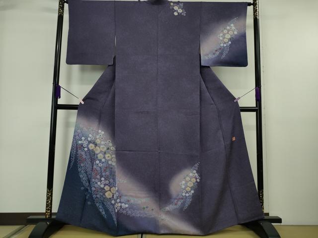 長閑やかさ屋お召しもの●御前上等 言い慣わし芸術士 寺谷昇 短い訪問着 辻が花 暈し染め 金通し地 深紫色地 珠玉 DZAB6709kh6