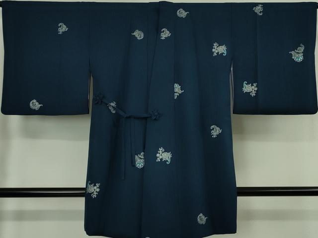 平和屋着物∞極上 道中着 ロング丈 更紗花文 濃い熨斗目花色地 銀彩 逸品 DZAB6746kh6|平和屋