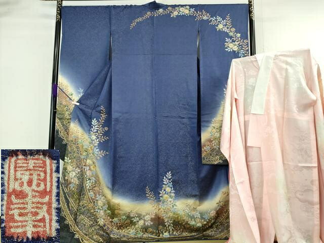 平和屋着物●極上 越後十日町の一流染匠 桐屋・翠山工房 徳永憲峯 振袖 辻が花 暈し染め 金彩 金通し地 逸品 DZAB6761kh6|平和屋