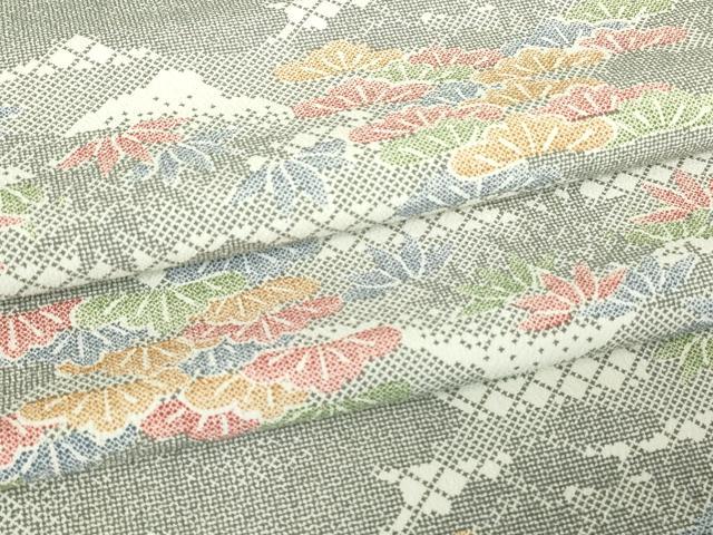 平和屋着物▽小紋　単衣　雲取り笹松文　洗える着物　DABG0758az｜平和屋