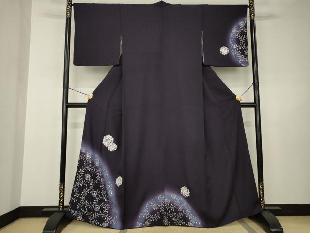 長閑やかさ屋御召しもの●短い訪問着 刺しゅう 飾花文 丹後ちりめん 暈し染め 金糸 銀彩 反端付き添い人 さが美取りまわし 正絹 珠玉 AABJ3146ck