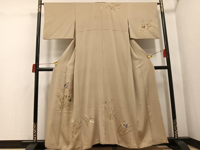 長閑やかさ屋御召しもの●短い訪問着 墨付き 被子植物文 金彩 正絹 珠玉 AABH6801ph