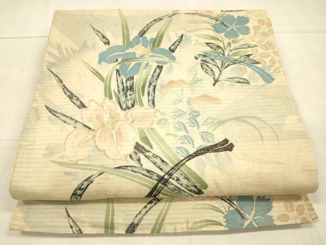 平和屋着物*夏物 アンティーク 大正ロマン 丸帯 草花文 銀彩