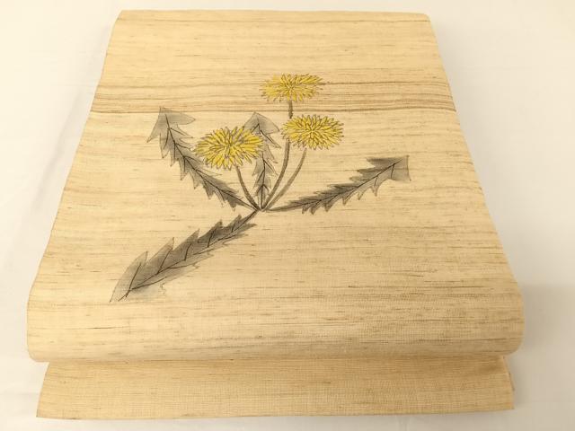 平和屋着物＊夏物 九寸開き名古屋帯 手描き たんぽぽ 麻 AABA2540np｜平和屋